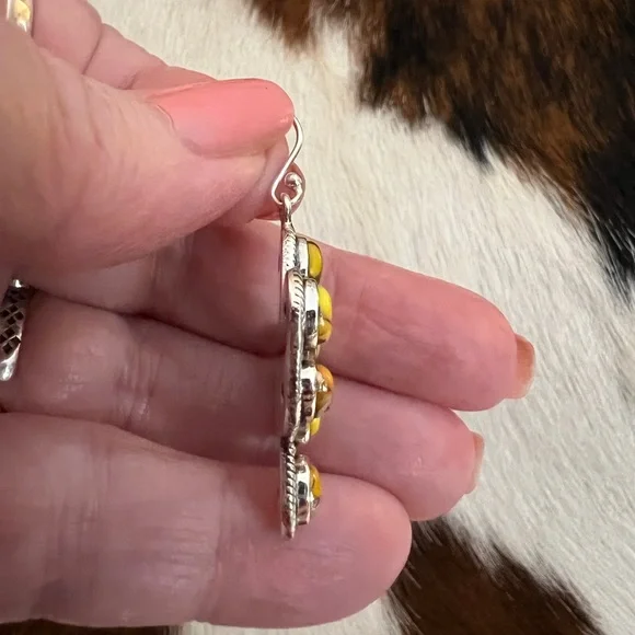 ❤️ Honey Dahlia Kingman Turquoise Navajo Style Cactus Dangle Earrings 1.88”L - Picture 7 of 13